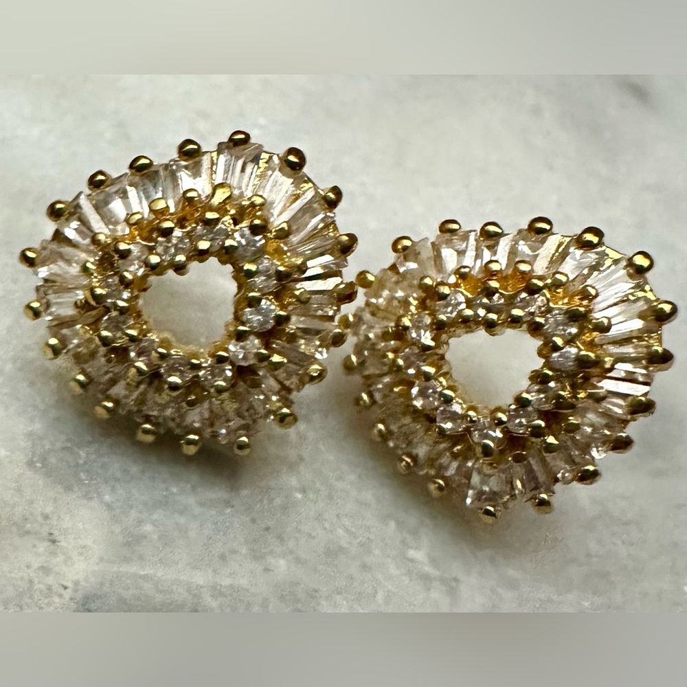 Vintage JJT Gold Over 935 Sterling Silver CZ Heart Post Earrings